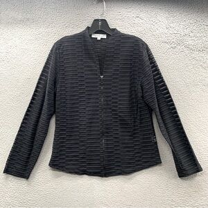 Andria Lieu Womens Black Knitted Textured Mesh Full Front Zip Jacket Size M